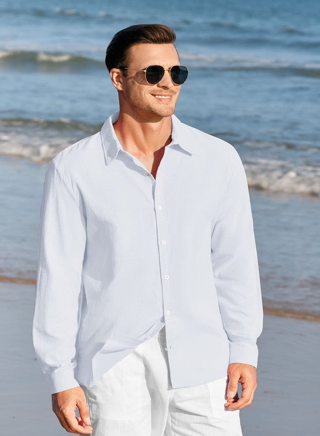Runcati Mens Button Up Shirts Linen Beach Long Sleeve Casual Cotton Summer Lightweight Tops - Image 3